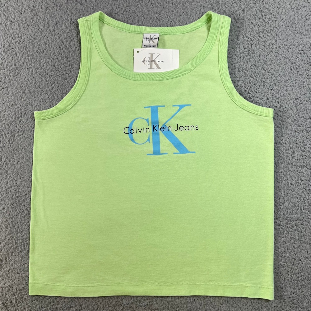 Calvin Klein Jeans Tank Top Juniors L Green Honeydew Logo Graphic USA VTG NWT